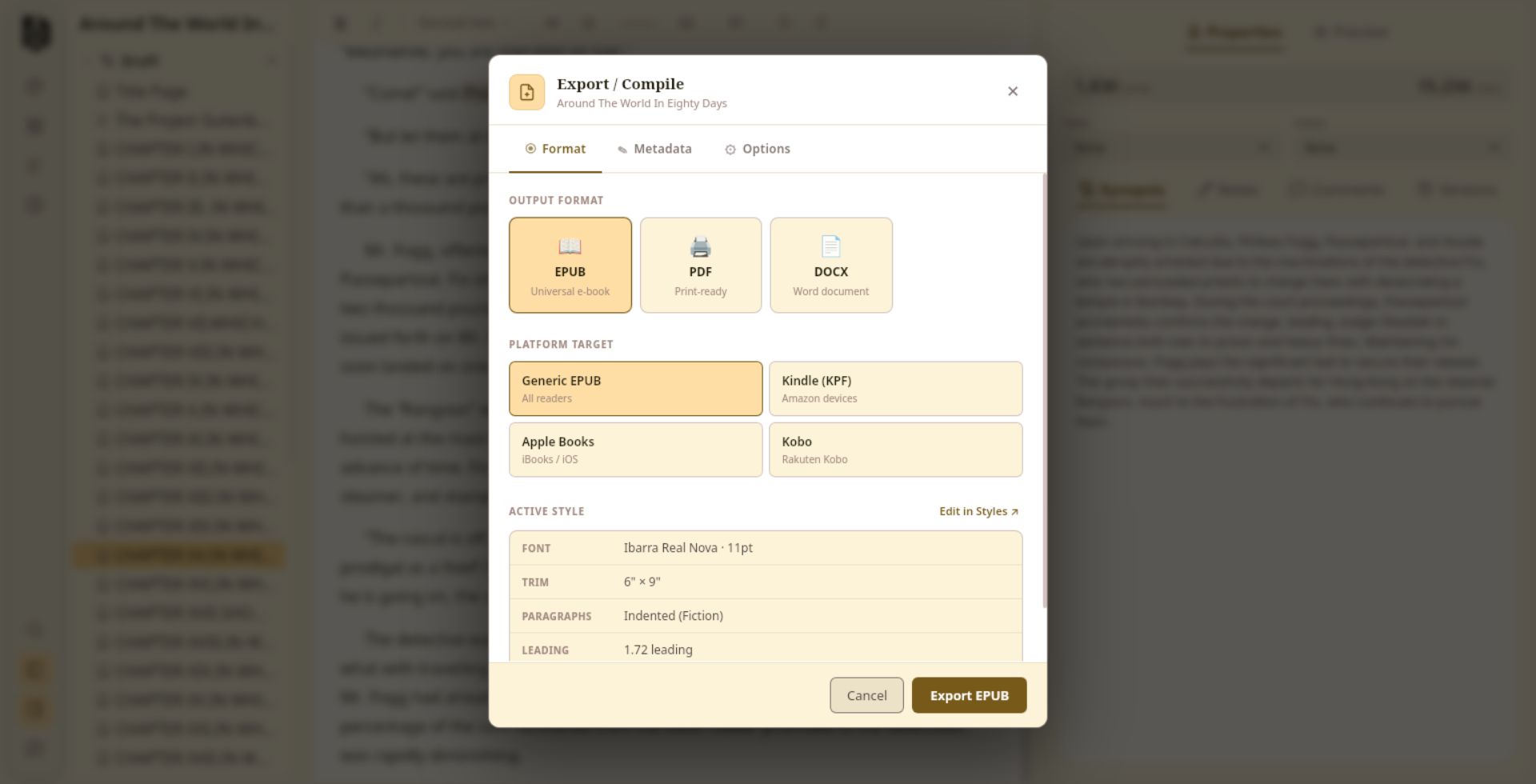 Deckle export panel