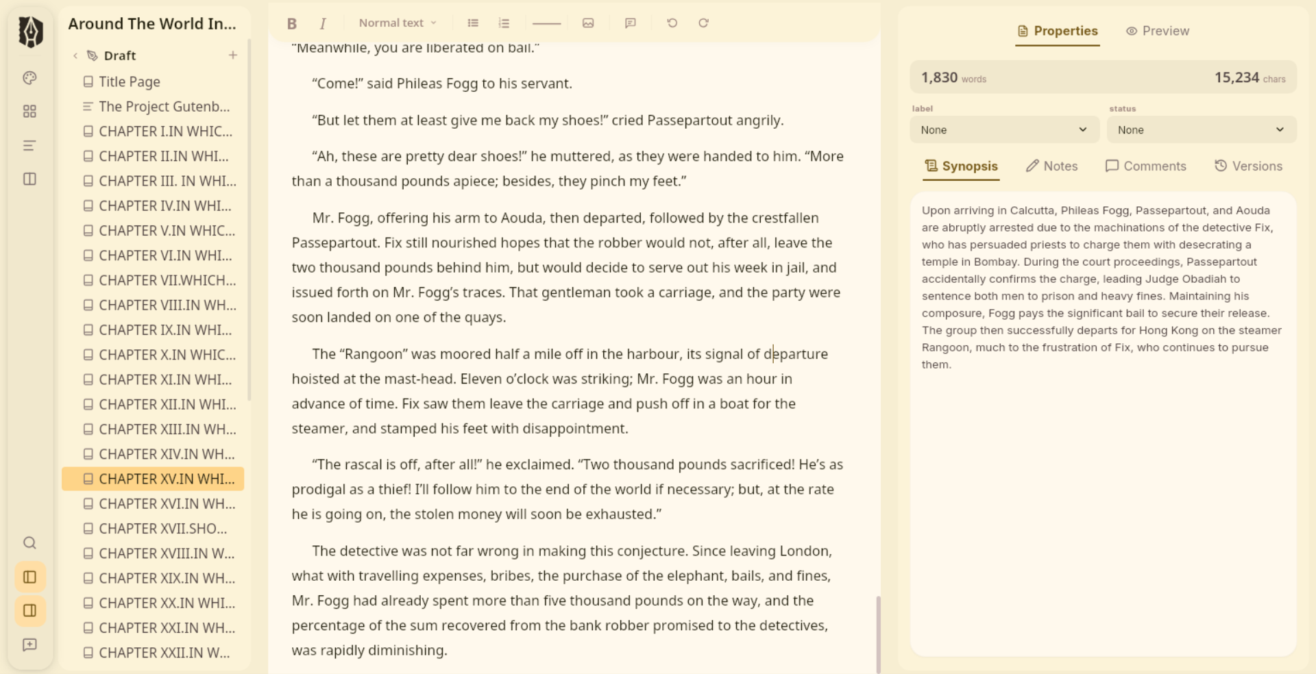 Deckle writing app — binder, editor, and inspector panel
