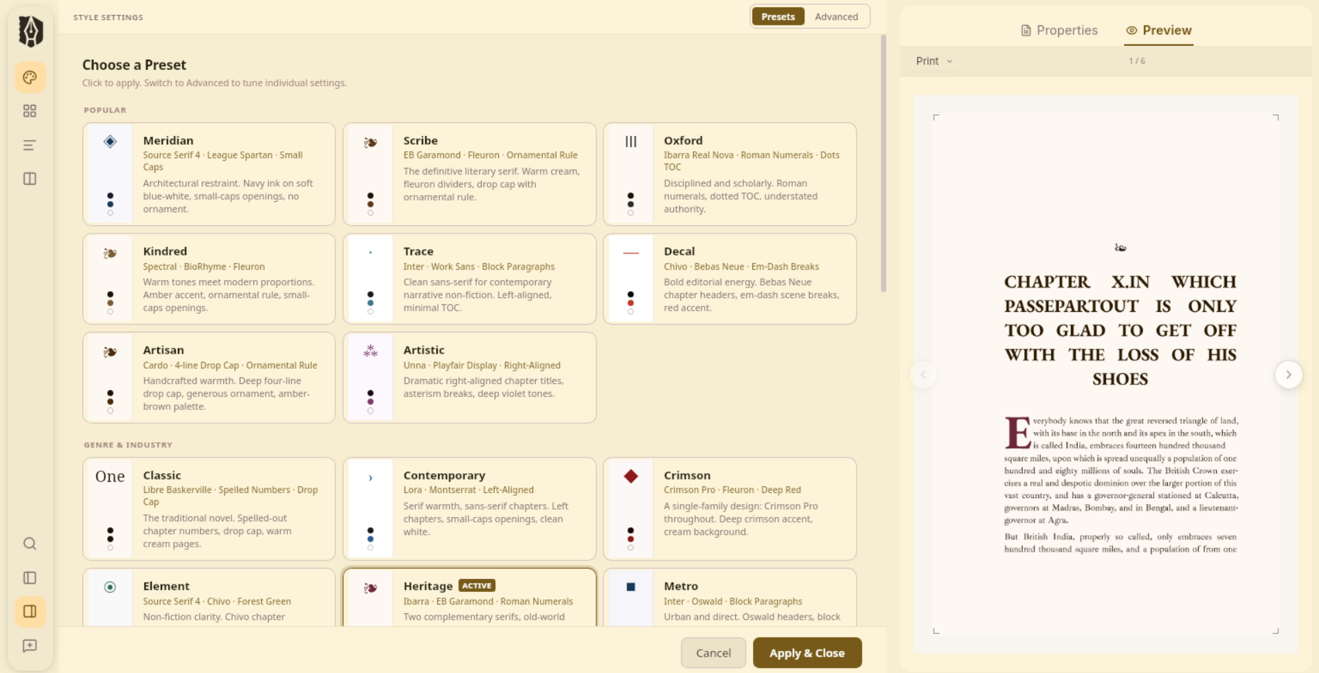 Deckle Styler — preset picker