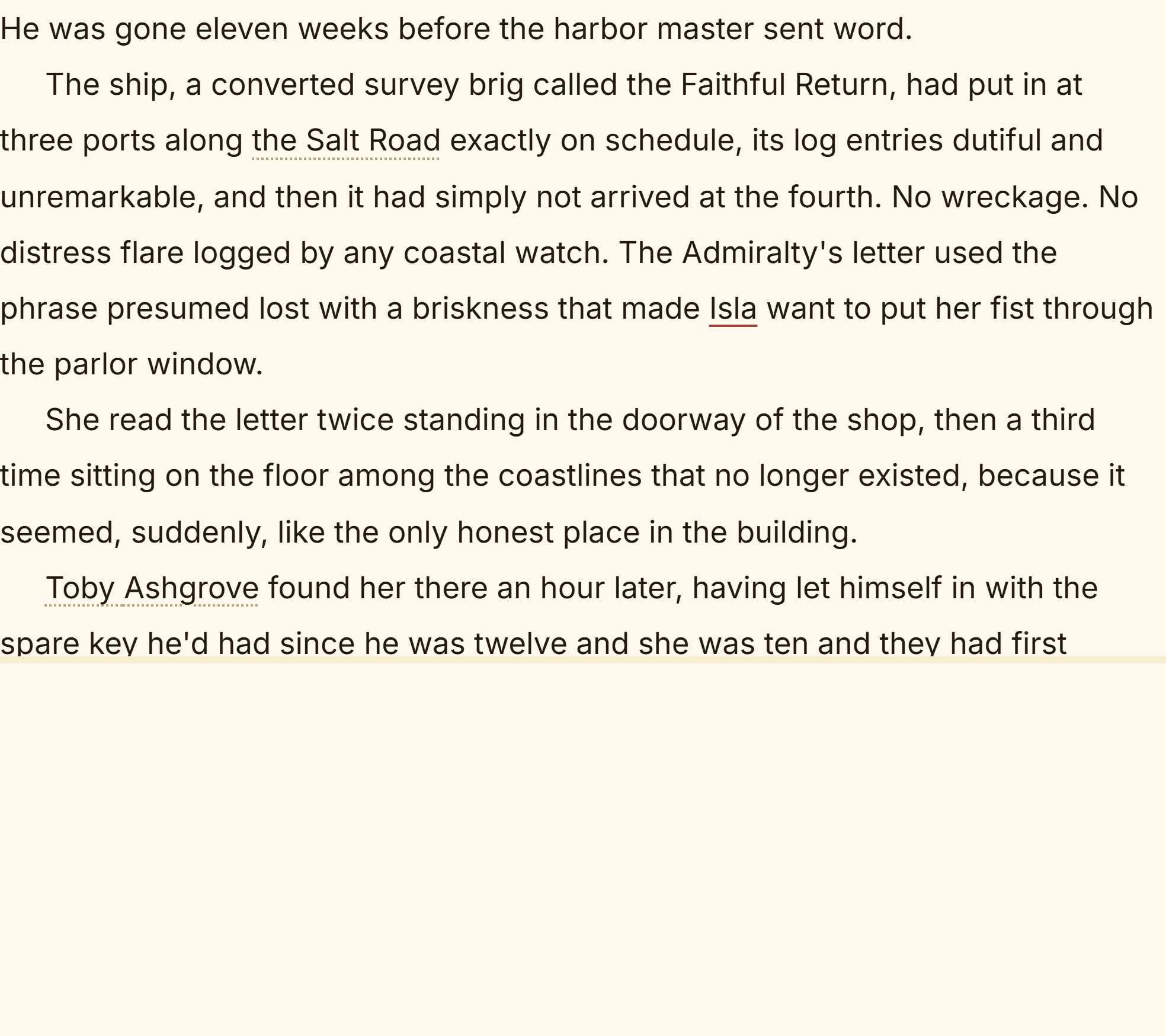 A chapter being written with spellcheck marking a misspelling under the word itself.