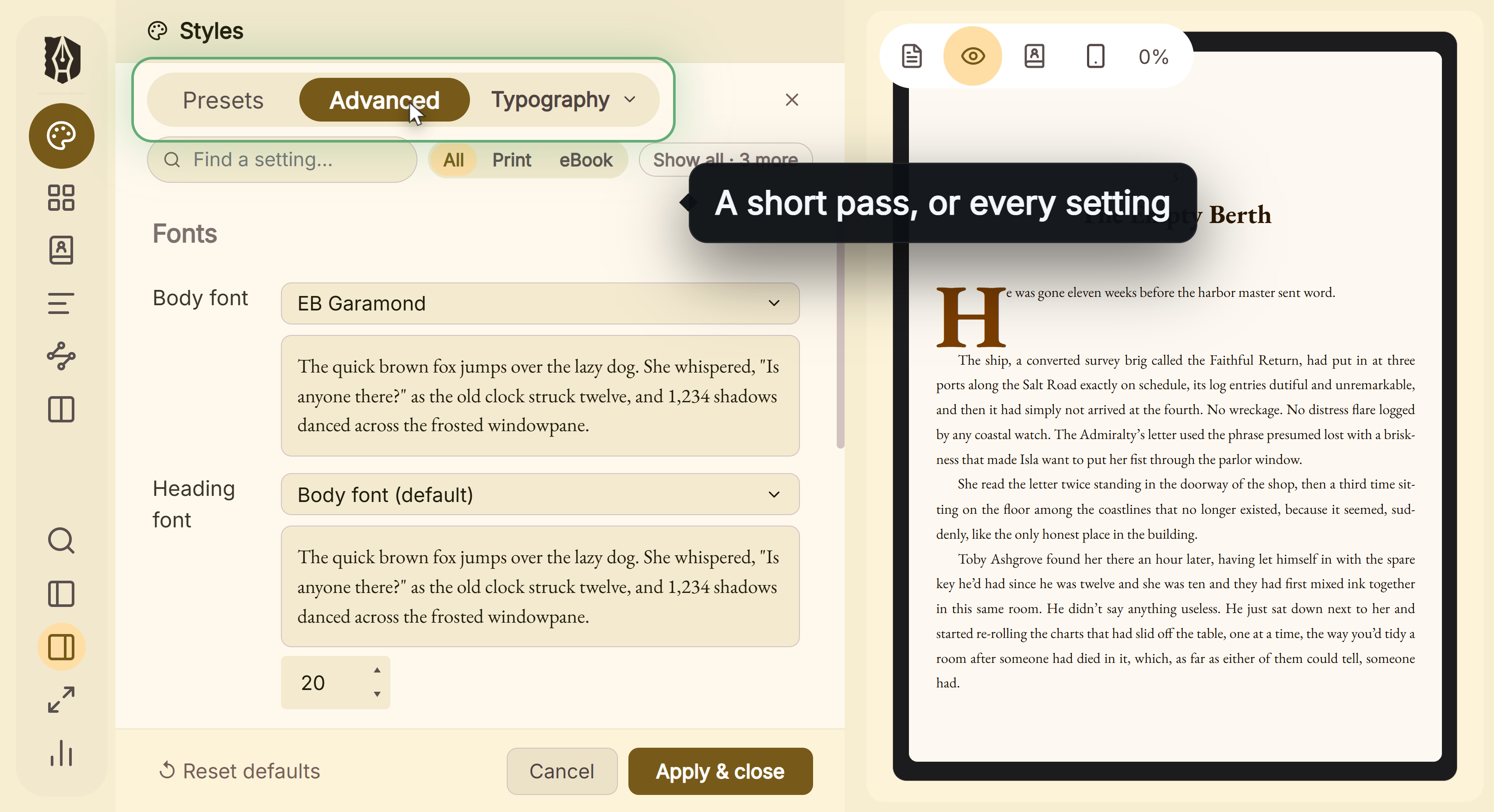 The Styler's two modes: a short simple pass for a quick result, and the advanced panel with every setting in it.